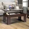 Farmhouse Lift-Top Coffee Table Laptop Desk in Espresso Brown Wood Finish
