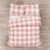 Twin Size Plaid Soft Faux Fur Comforter Set in Pink Blush