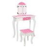 Wooden Vanity Set with Tri-Fold Mirror and Chair Table & Stool Set, Pink/White  YJ
